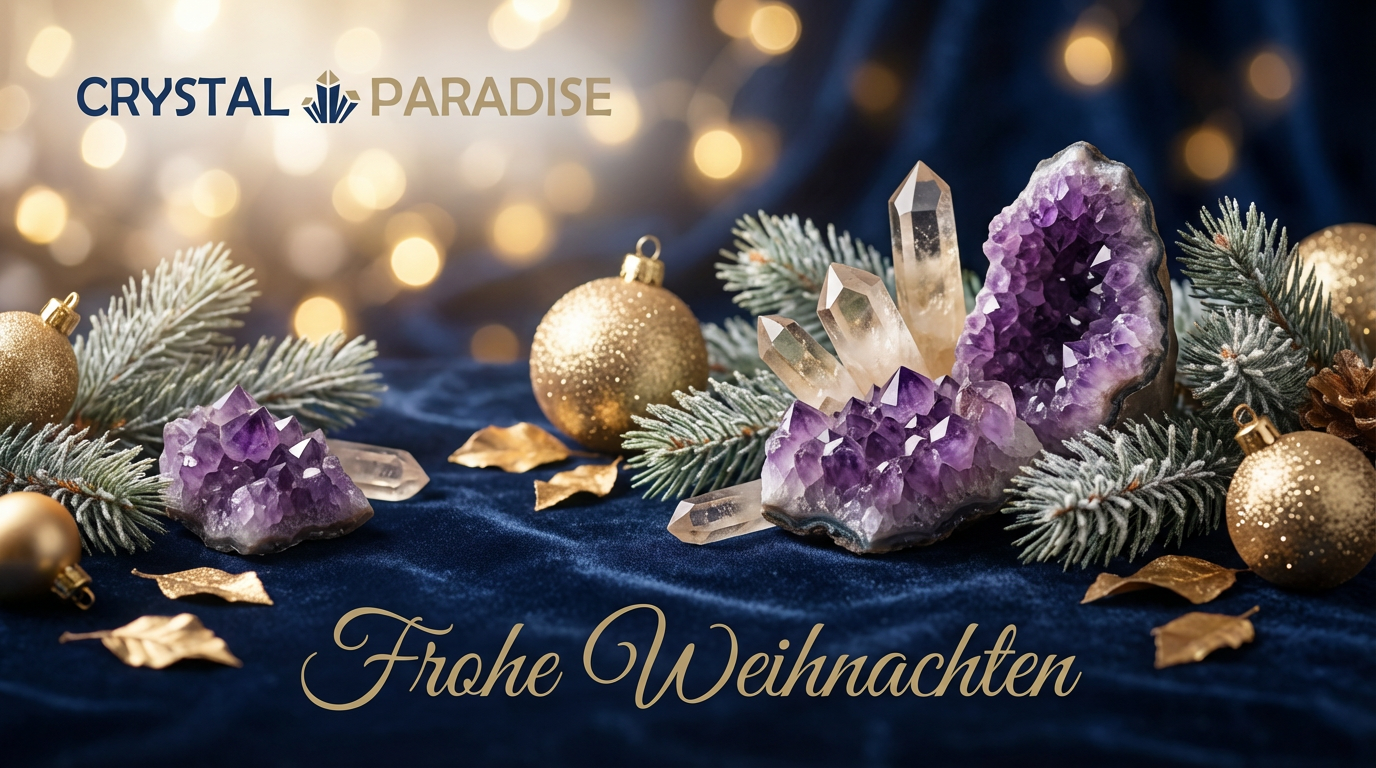 Weihnachtlich dekorierter Kristall in warmem Kerzenlicht – Kristalle Weihnachten magisch in Szene gesetzt