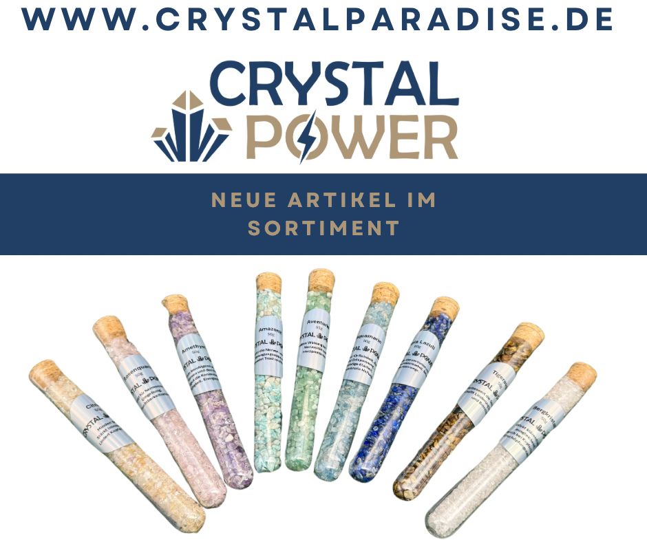 Heilsteine Reagenzglas mit Edelsteinen und Energiesteinen von Crystal Power