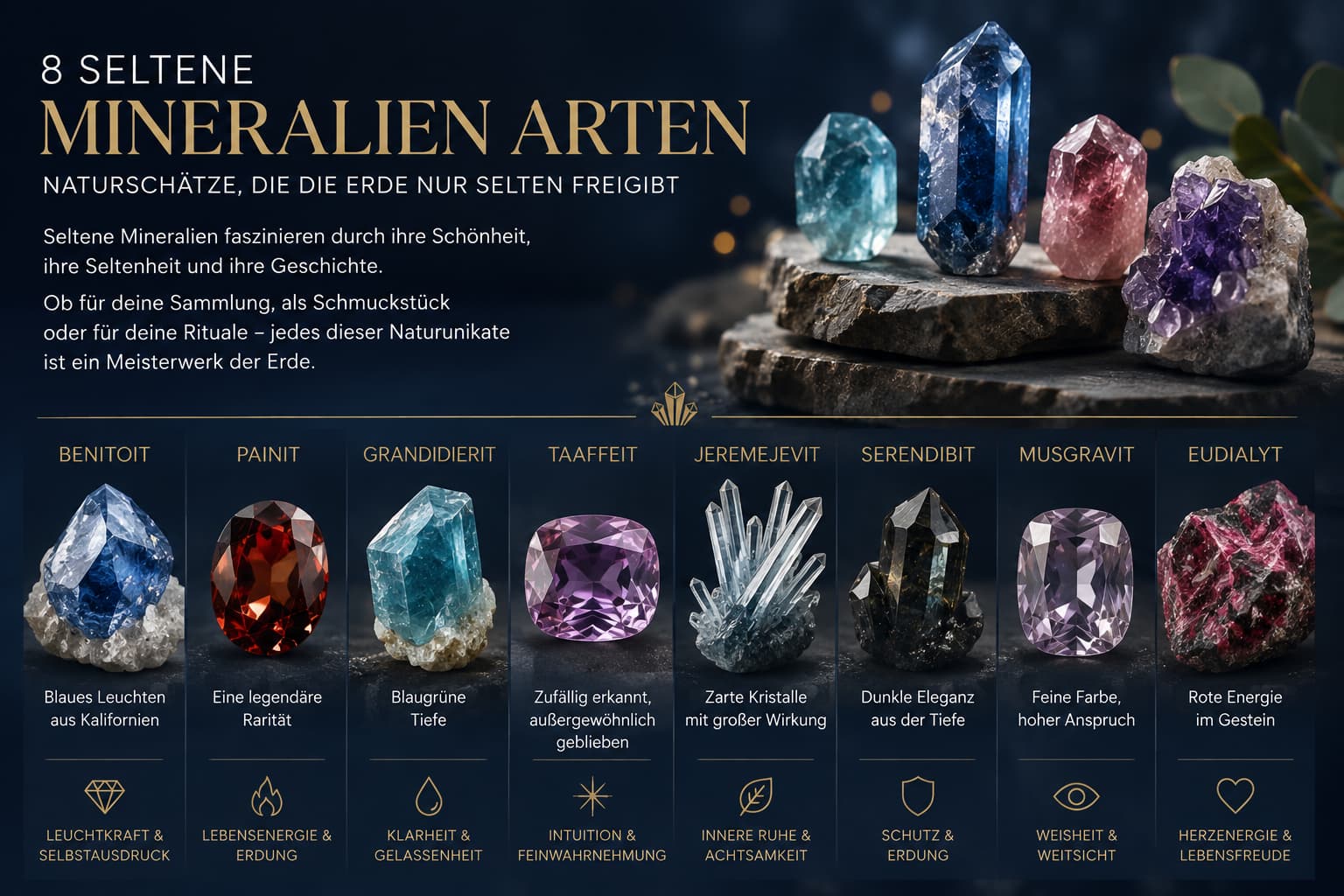 8 seltene Mineralienarten