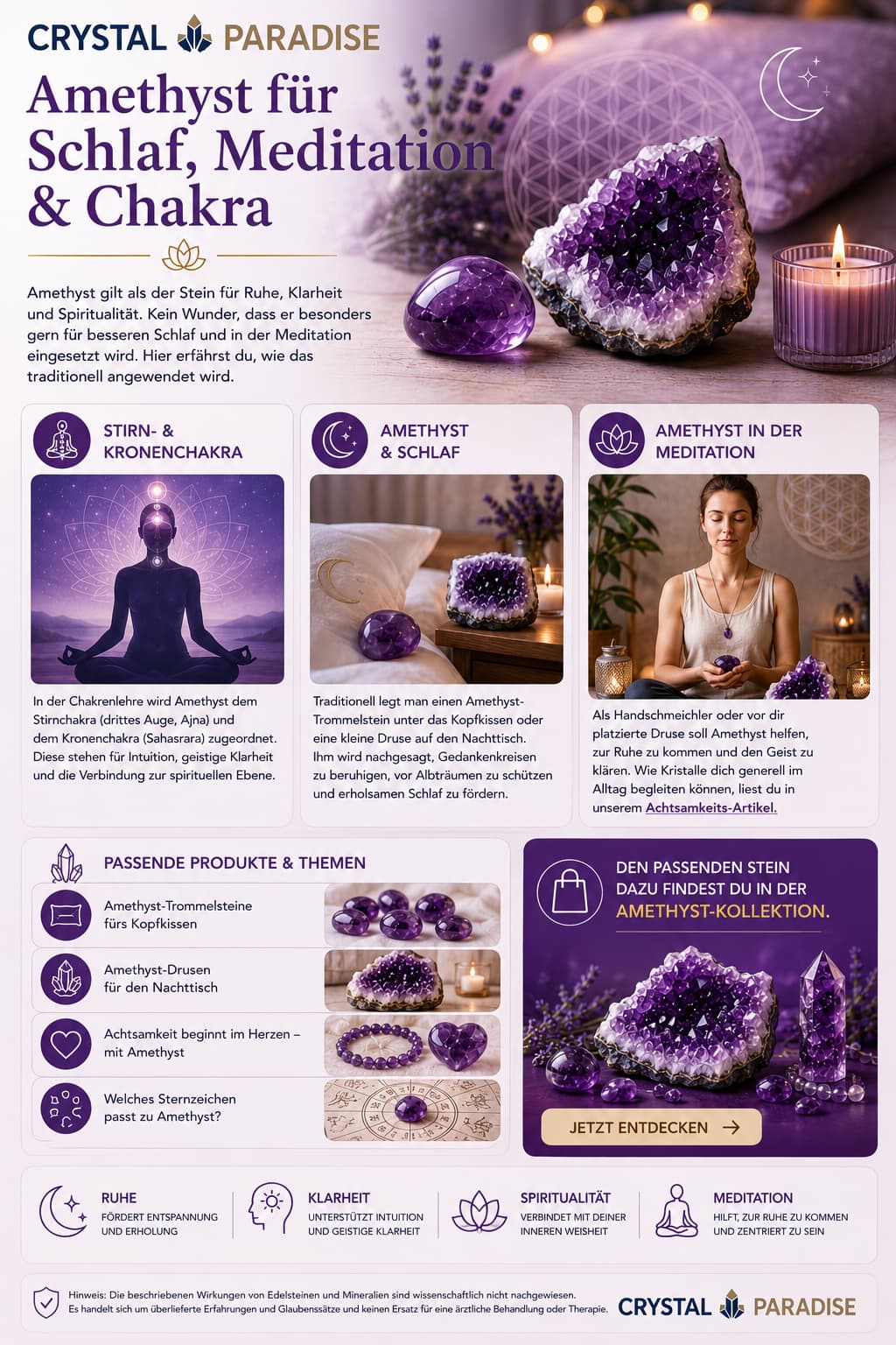 Amethyst für Schlaf, Meditation & Chakra