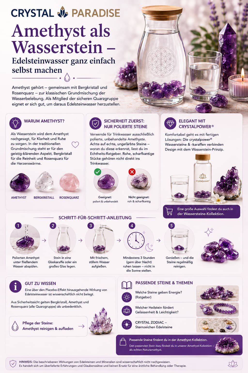 Amethyst als Wasserstein für Edelsteinwasser