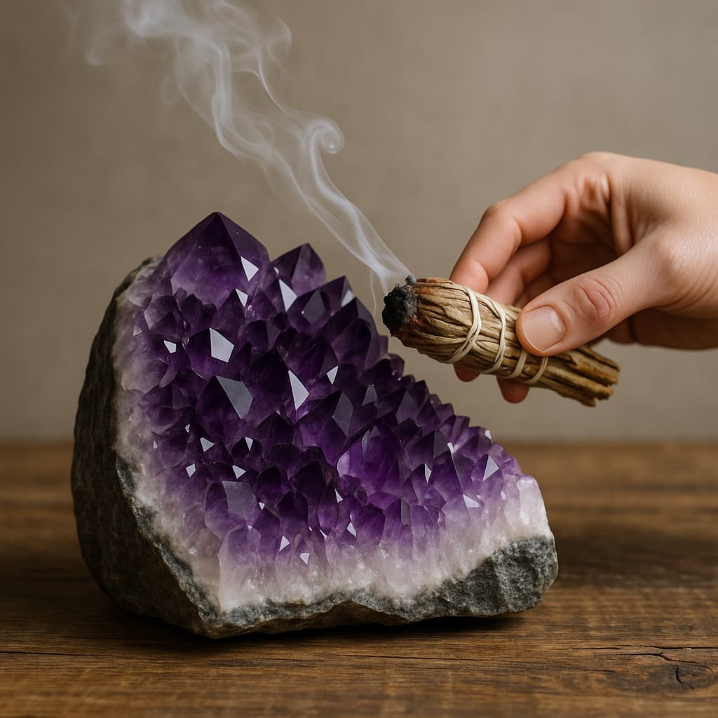 Lila Amethyst aufladen – Kristall in natürlicher Form, bereit zur Energiereinigung
