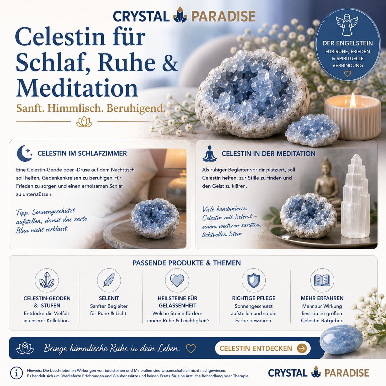Celestin Kristall in Hellblau – ruhige Energie für Schlaf und Meditation