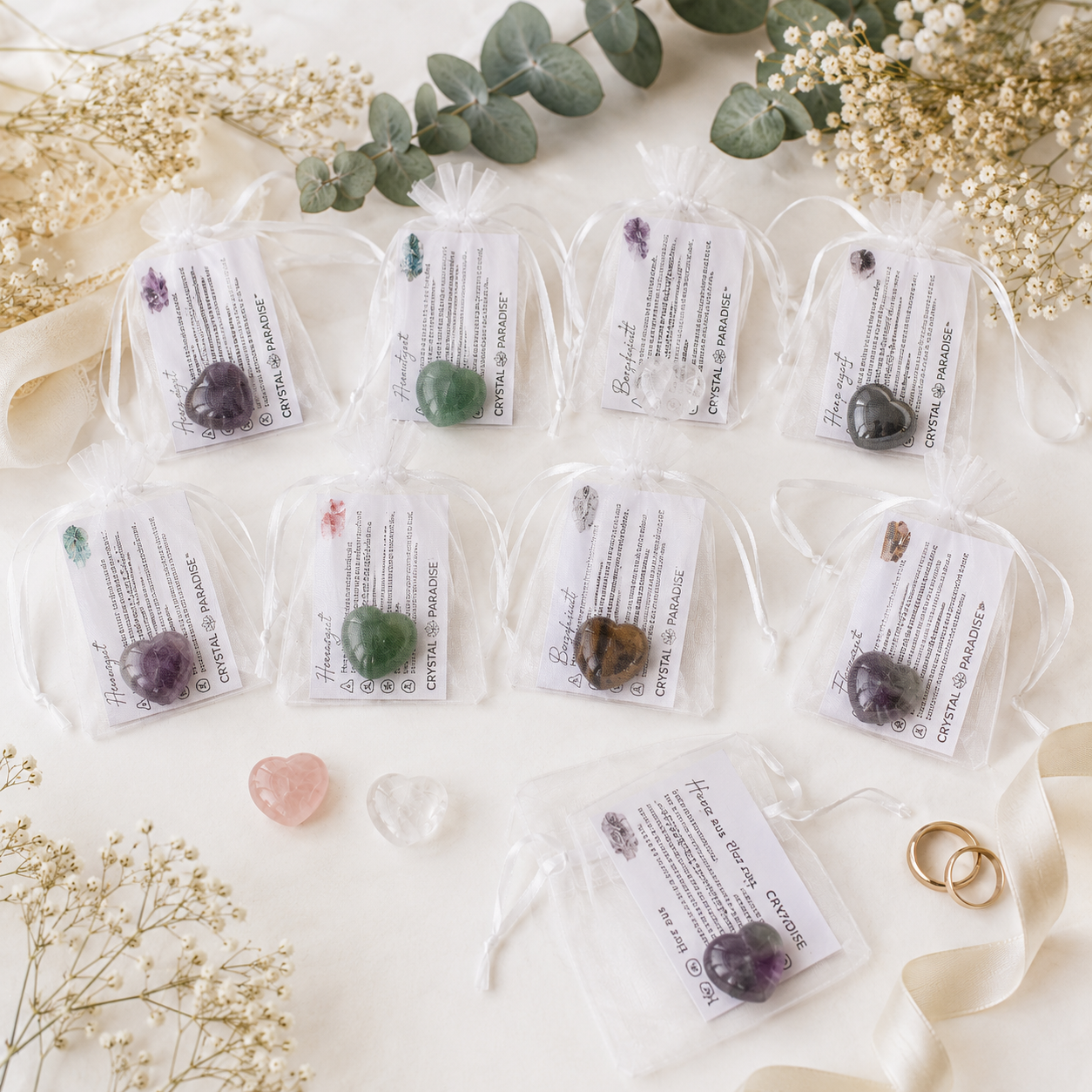 Herz-Sets aus Edelstein als Gastgeschenk Hochzeit – kleine polierte Steinherzen als unvergessliche Erinnerung