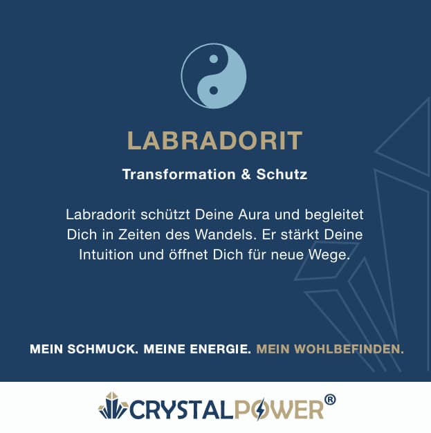 Polierter Labradorit Schutzstein mit blau-goldenem Schiller, oval, glatte Oberfläche