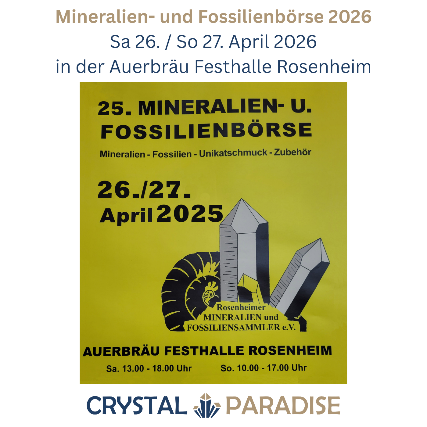 Crystal Paradise Stand auf der Mineralien- und Fossilienbörse Rosenheim 2026