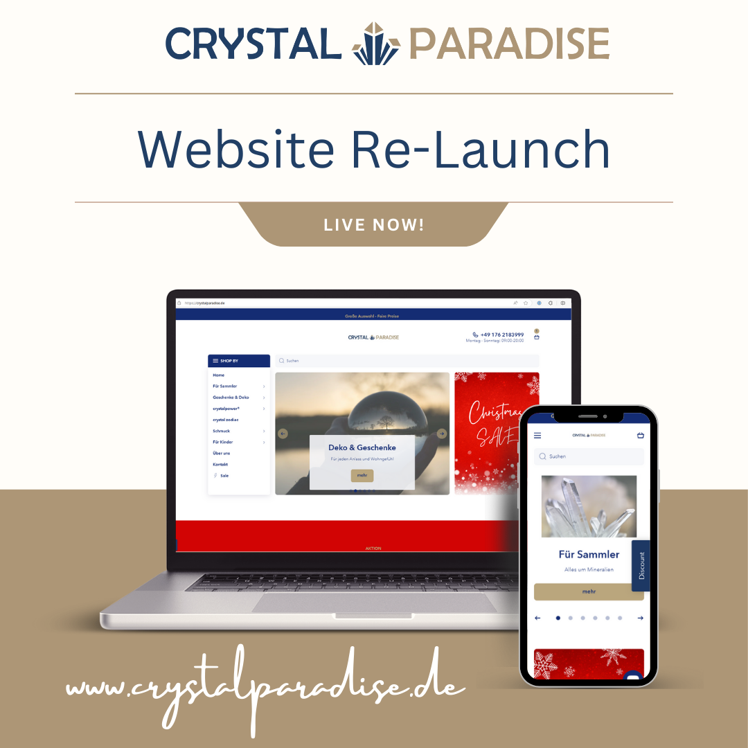 Kristalle und Edelsteine im neuen Design von Crystal Paradise online shop