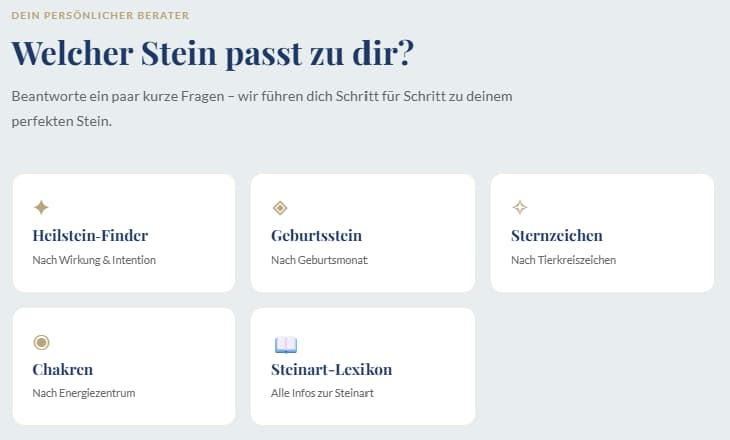 Verschiedene Heilsteine nebeneinander – Heilstein Finder hilft bei der Auswahl des passenden Steins