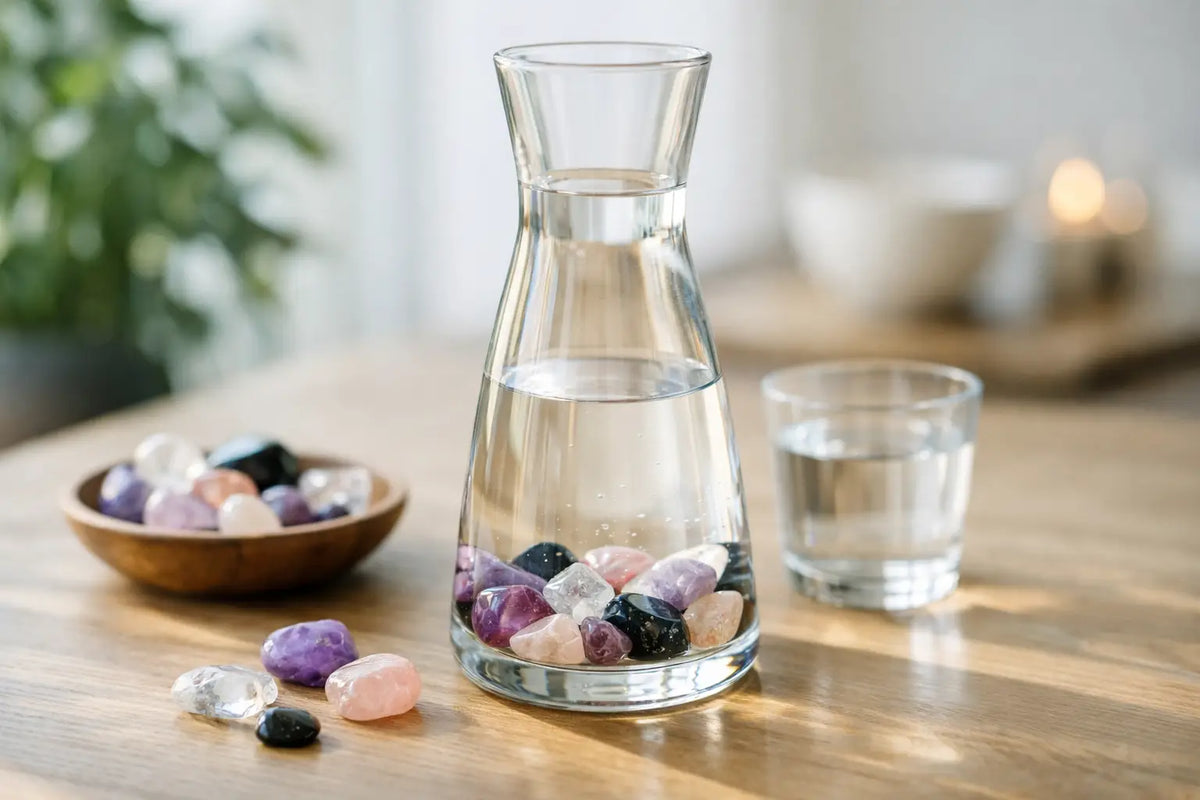 Wassersteine im Alltag – Edelsteine in einer Glaskaraffe