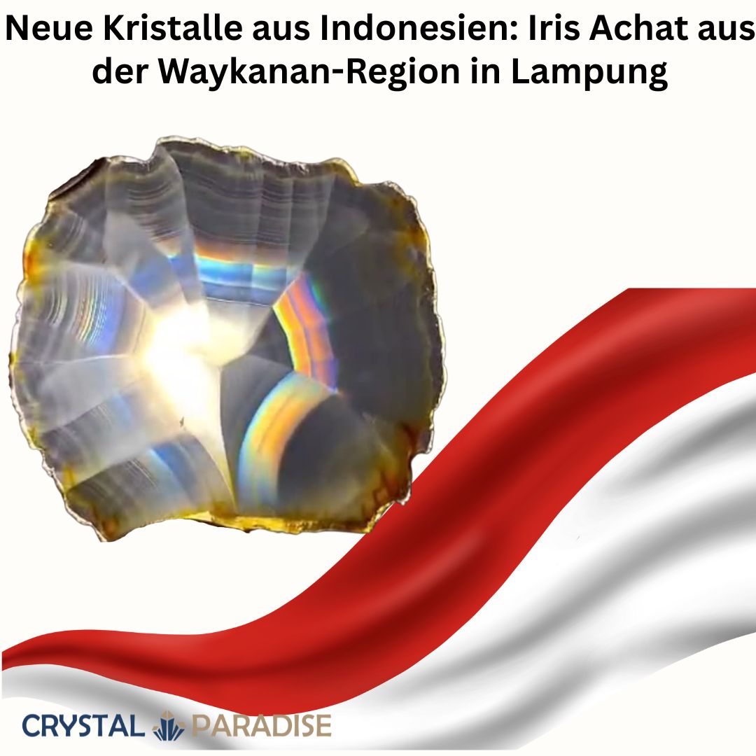 Polierter Iris Achat aus Indonesien, Waykanan-Region Lampung, zeigt schillerndes Regenbodenspektrum