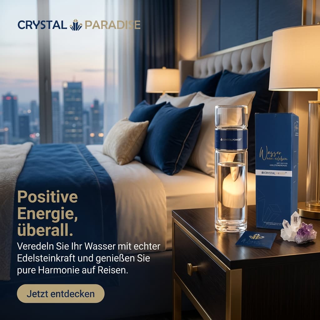 crystalpower® Wassersteinflaschen Hotel – elegante Glaskaraffen mit Edelsteinen für Gastronomie