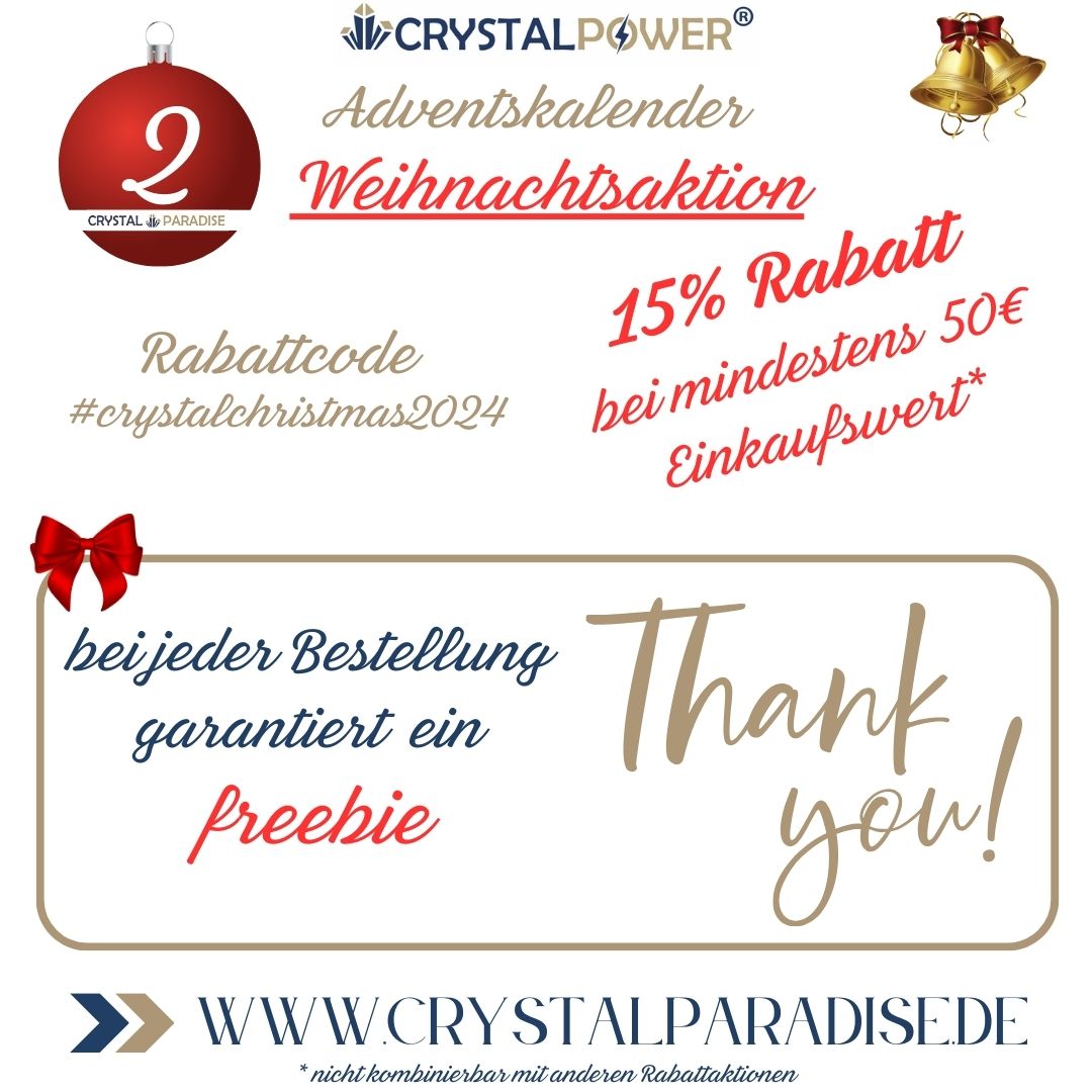 Weihnachtsaktion 2024 Kristalle und Edelsteine mit festlicher Dekoration und Rabattangeboten
