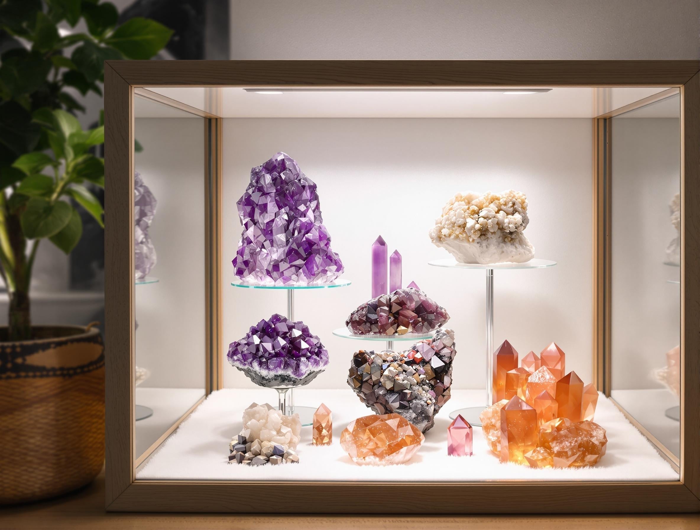 Diverse Mineralien und Kristalle in einer Sammlung – Mineraliensammlung verkaufen in Süddeutschland