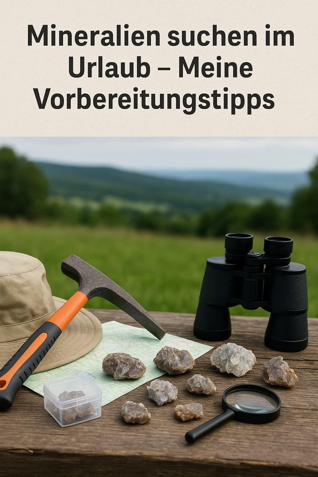 Frau mit Rucksack beim Mineralien suchen in felsigem Gebirgsgelände, Urlaubsabenteuer in der Natur