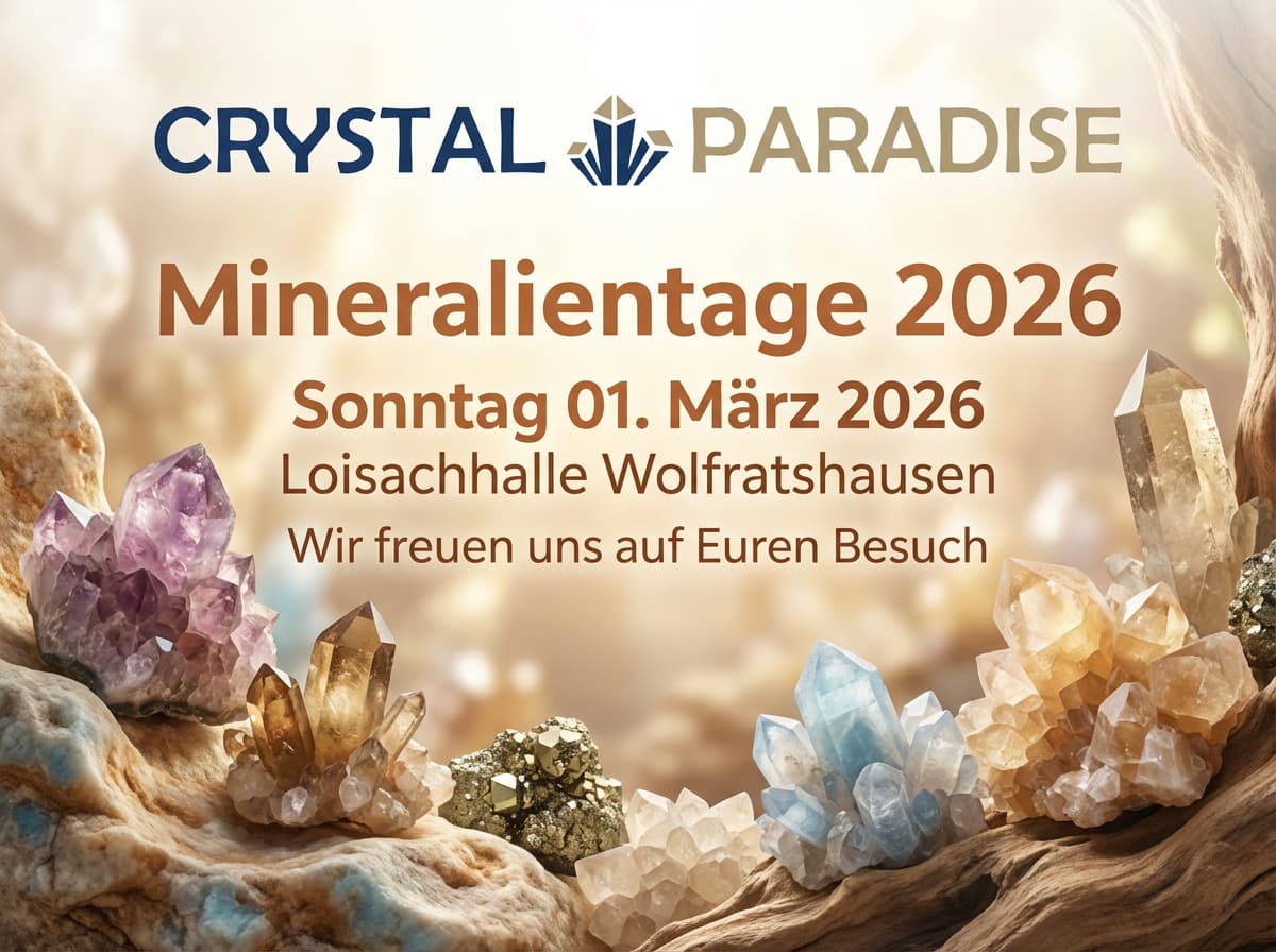 Crystal Paradise Stand mit Kristallen und Mineralien bei den Mineralientagen Wolfratshausen 2026