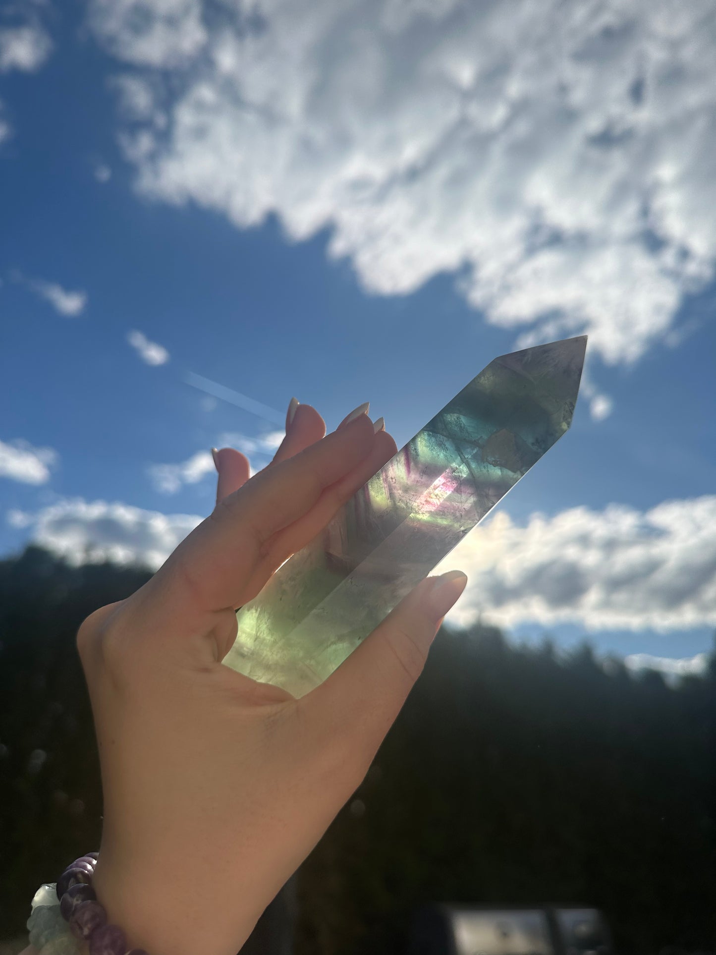 Schneeflocken Fluorit Spitze/Tower gross - 1 Stück (>290g / 13cm hoch) - crystal paradise