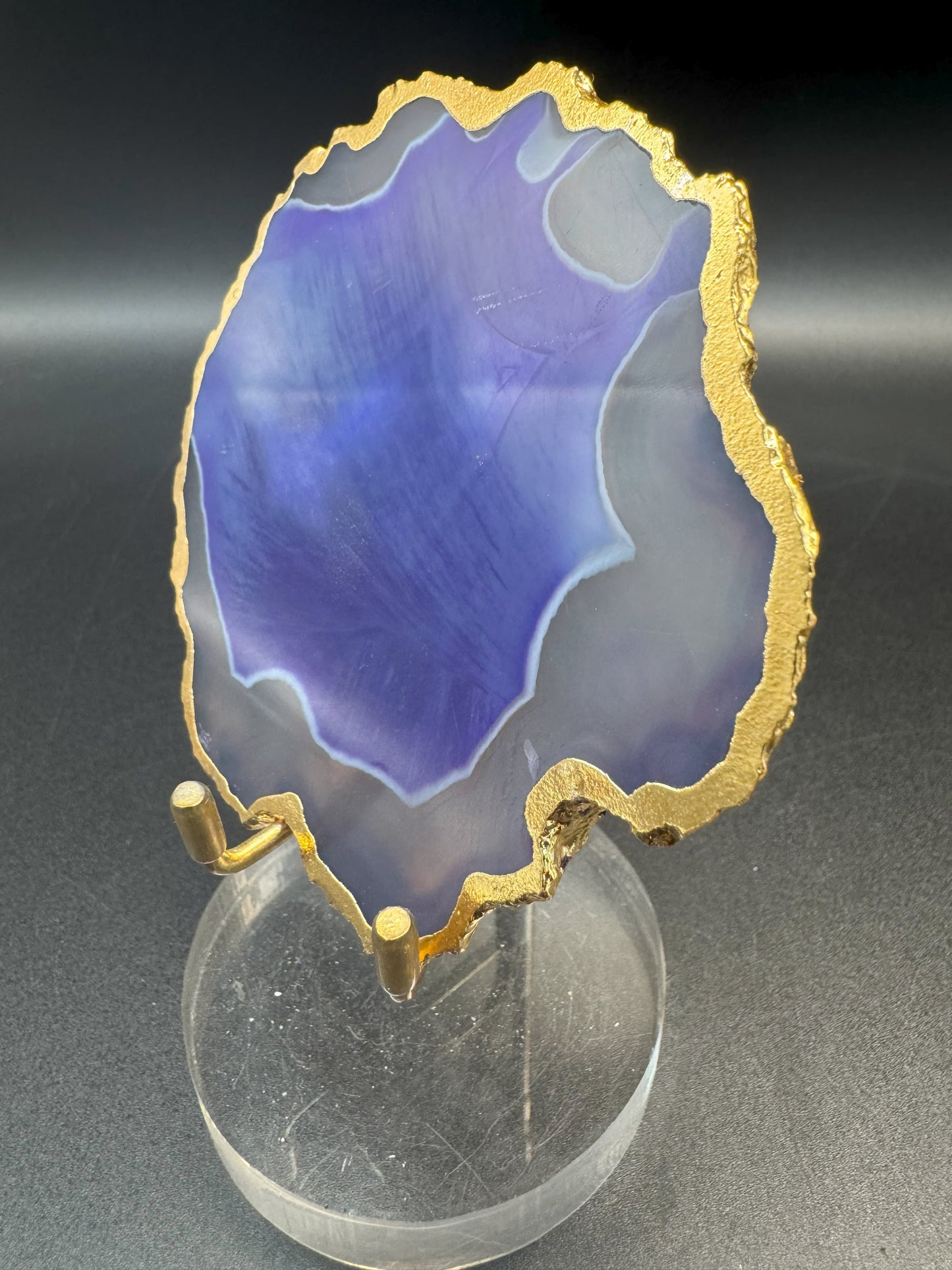 Achatscheibe violett-weiss mit Goldrand - ca. 10 cm - crystal paradise