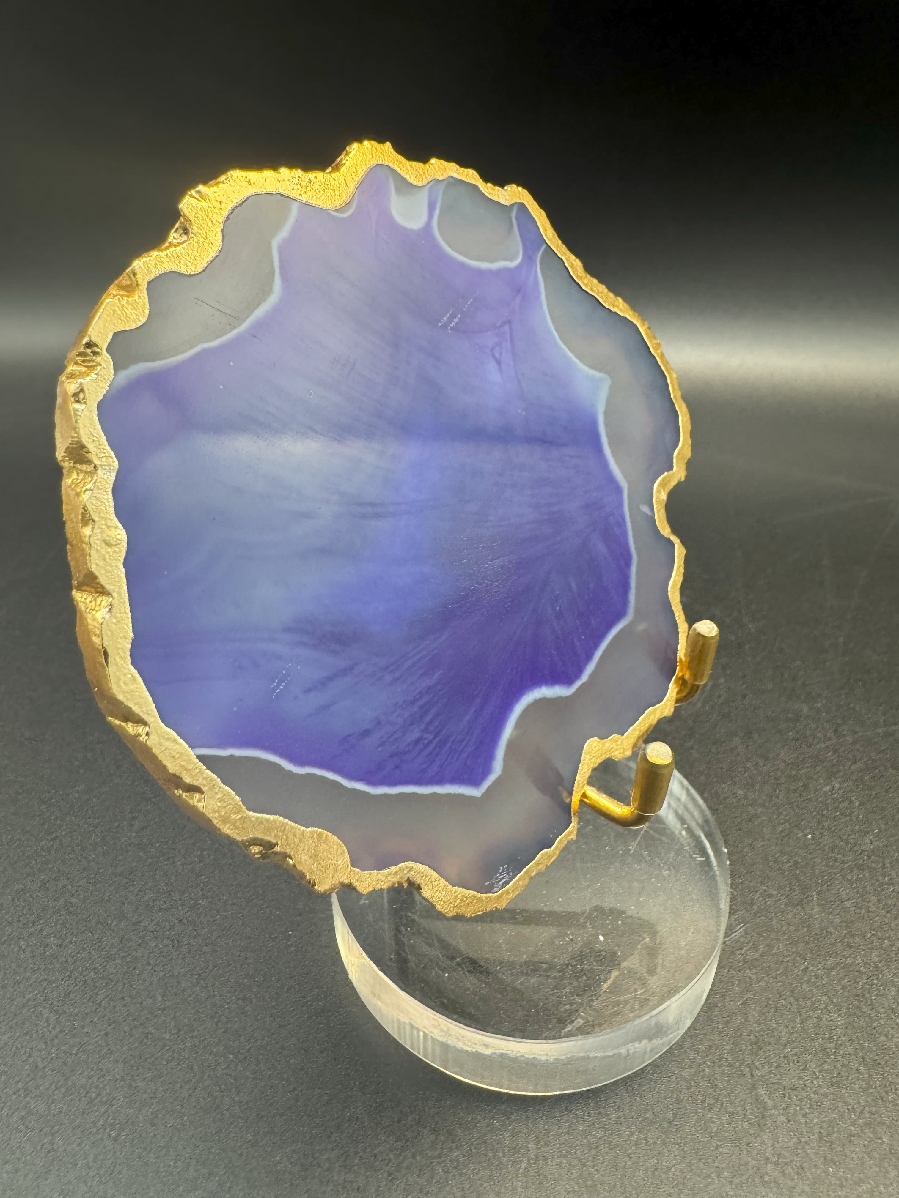 Achatscheibe violett-weiss mit Goldrand - ca. 10 cm - crystal paradise