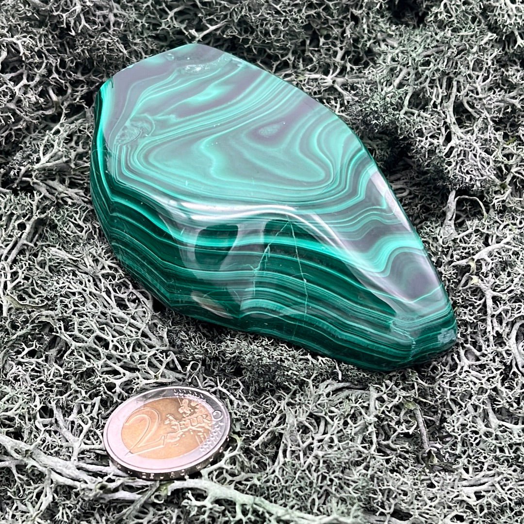 Malachit Handstufe poliert mit fantastische Musterung (383g) - crystal paradise