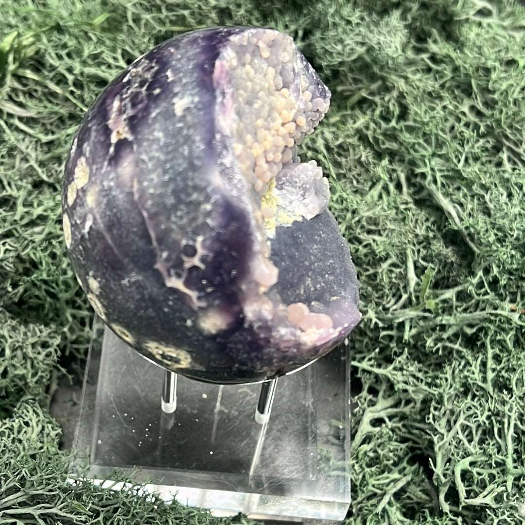 Deko: Trauben Achat Druzy Kugeln aus Indonesien (248g) - schöne violette Halbkugel