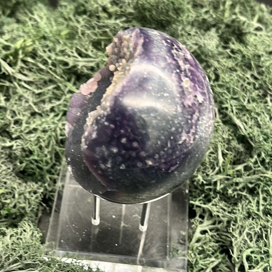 Deko: Trauben Achat Druzy Kugeln aus Indonesien (248g) - schöne violette Halbkugel