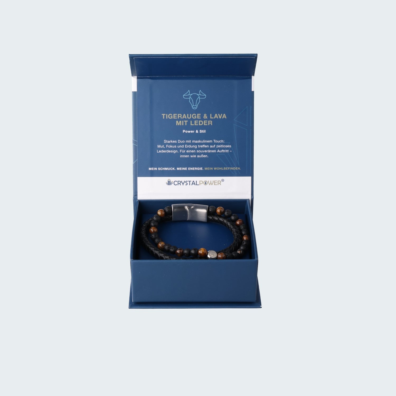 Tigerauge & Lava mit Leder – Power & Stil - Armband crystalpower® - crystal paradise