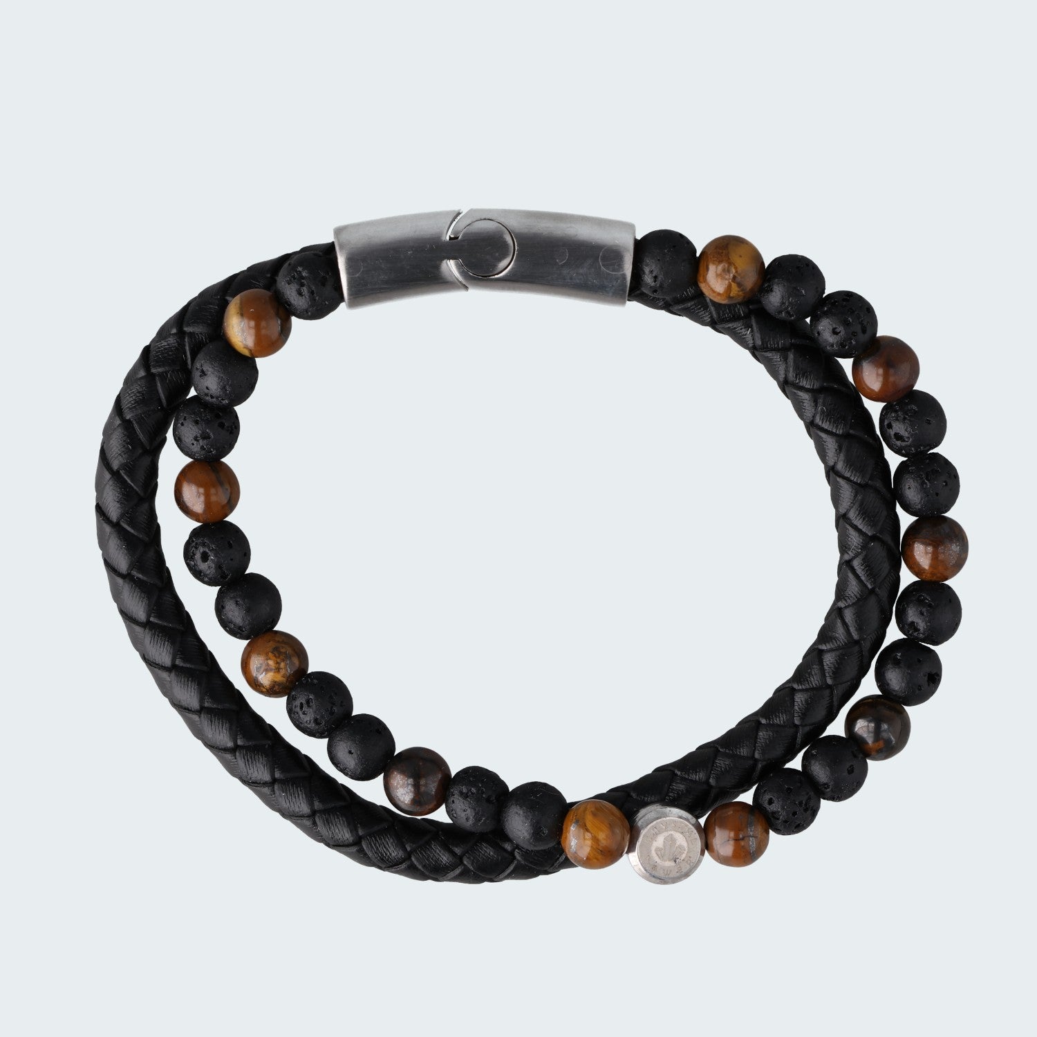 Tigerauge & Lava mit Leder – Power & Stil - Armband crystalpower® - crystal paradise