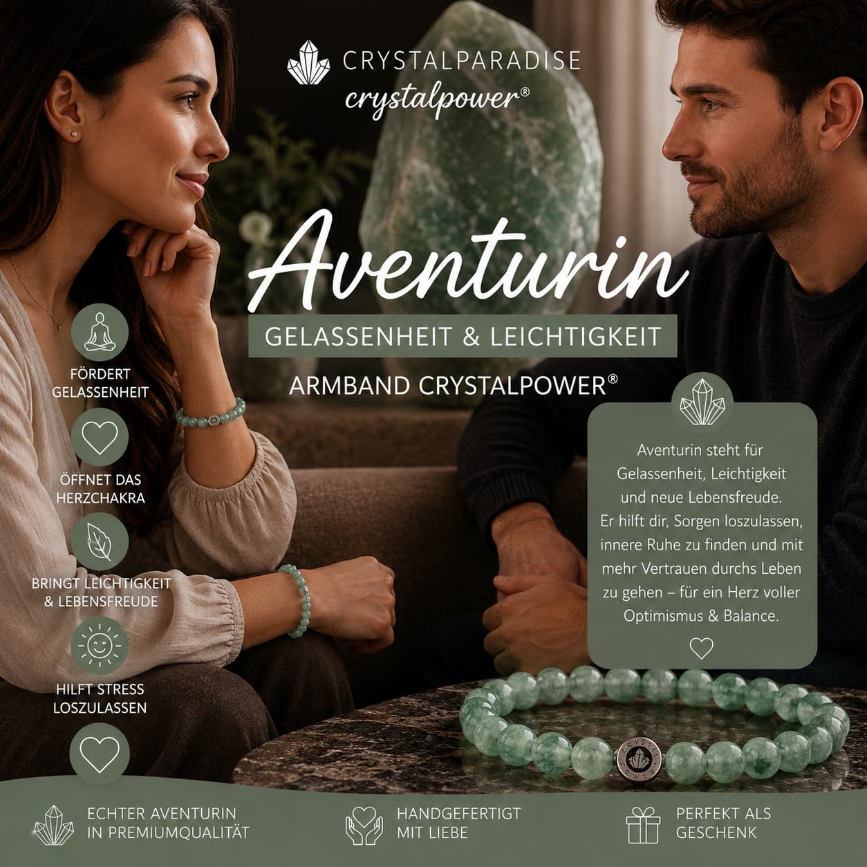 Aventurin – Gelassenheit & Leichtigkeit - Armband crystalpower® - crystal paradise