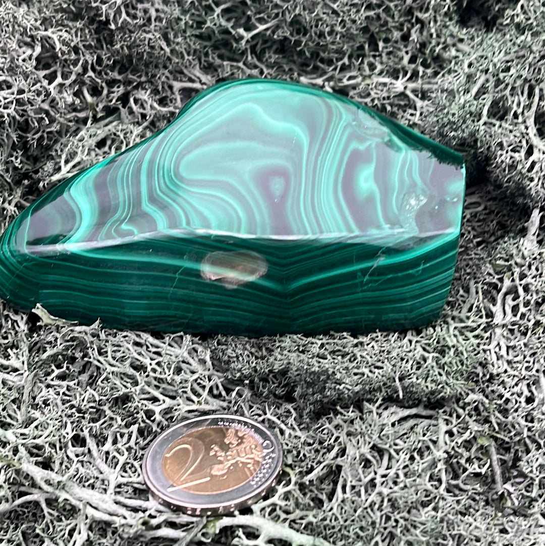 Malachit Handstufe poliert mit fantastische Musterung (383g) - crystal paradise