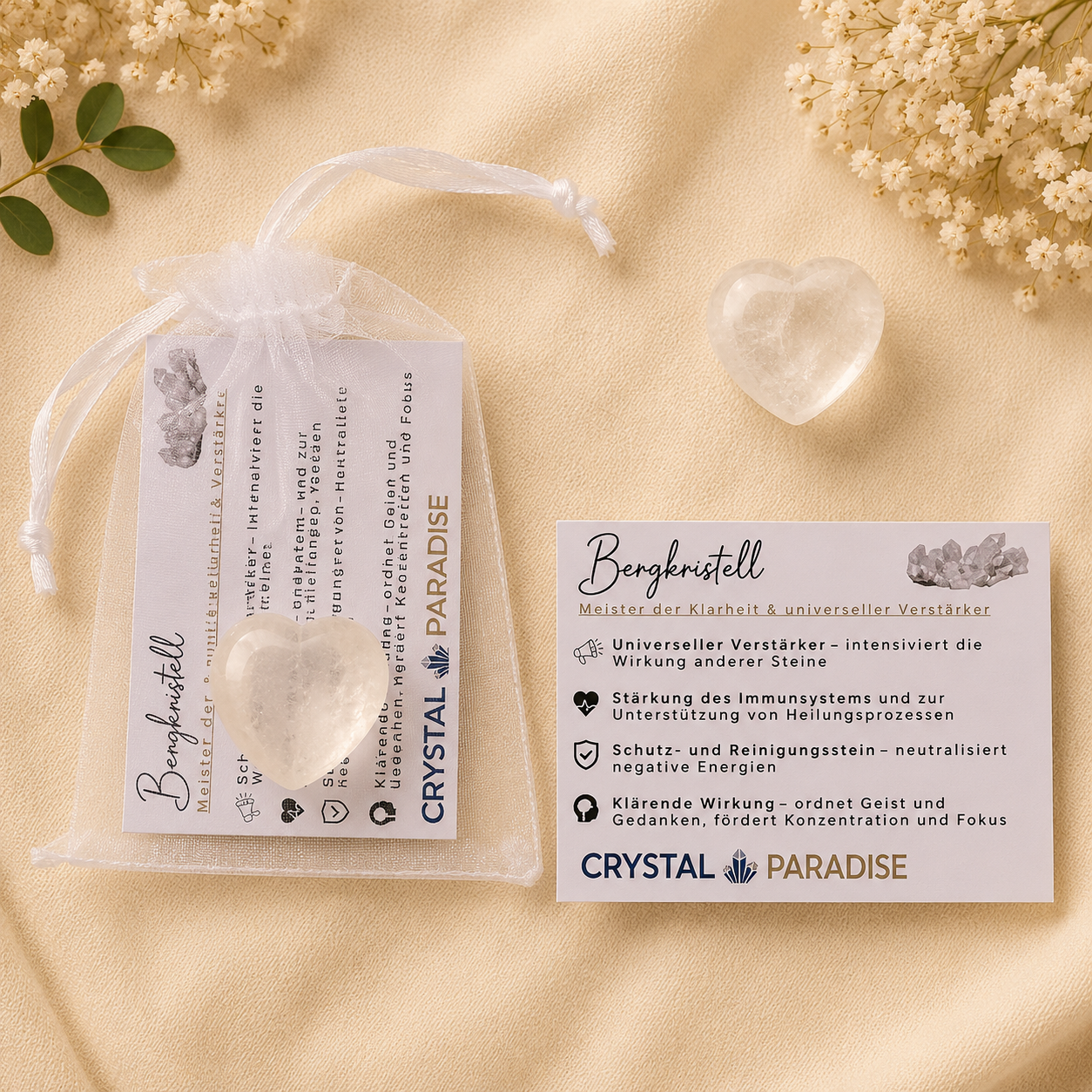 Gastgeschenk Hochzeit | Edelstein-Herz mit Karte & Säckchen
