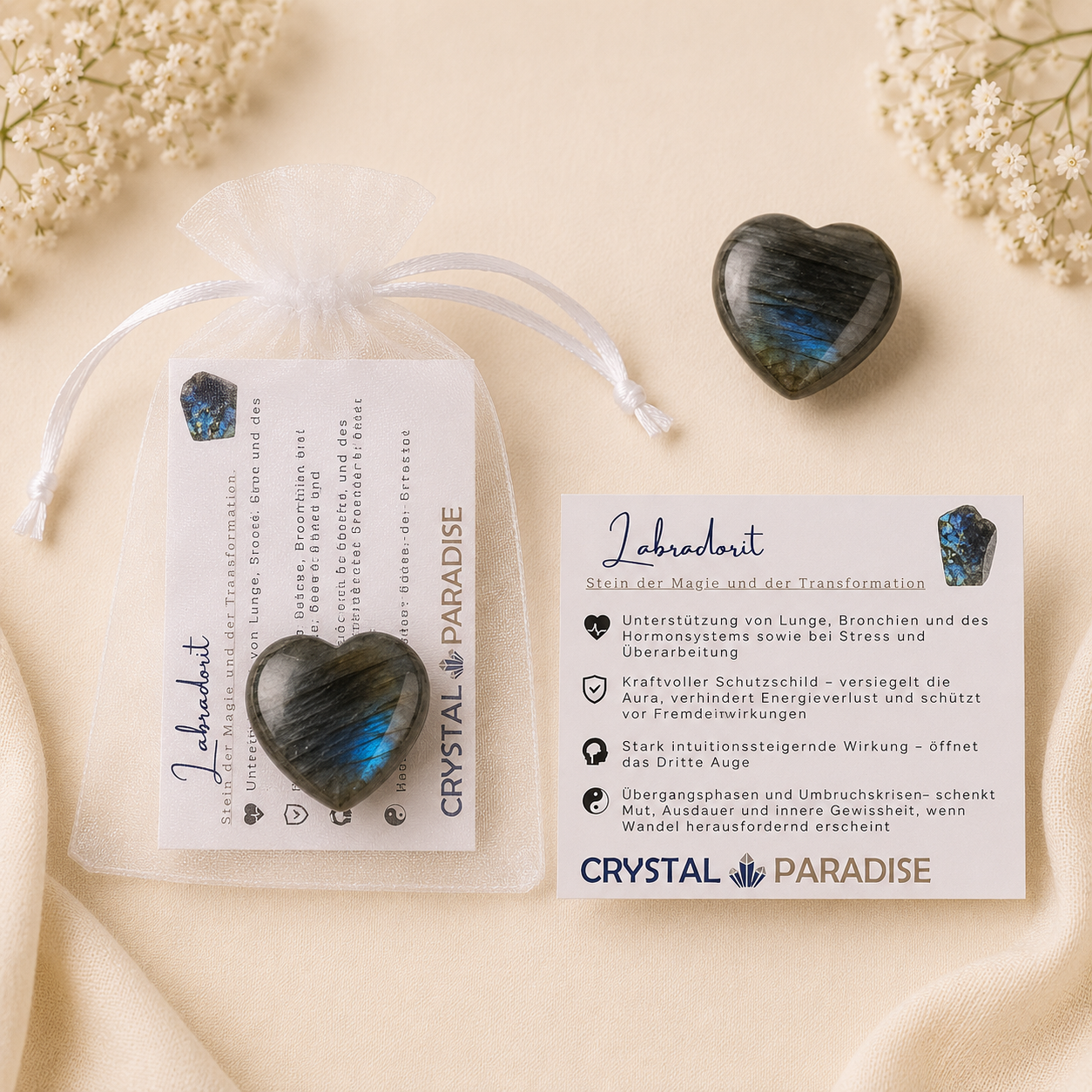Gastgeschenk Hochzeit | Edelstein-Herz mit Karte & Säckchen