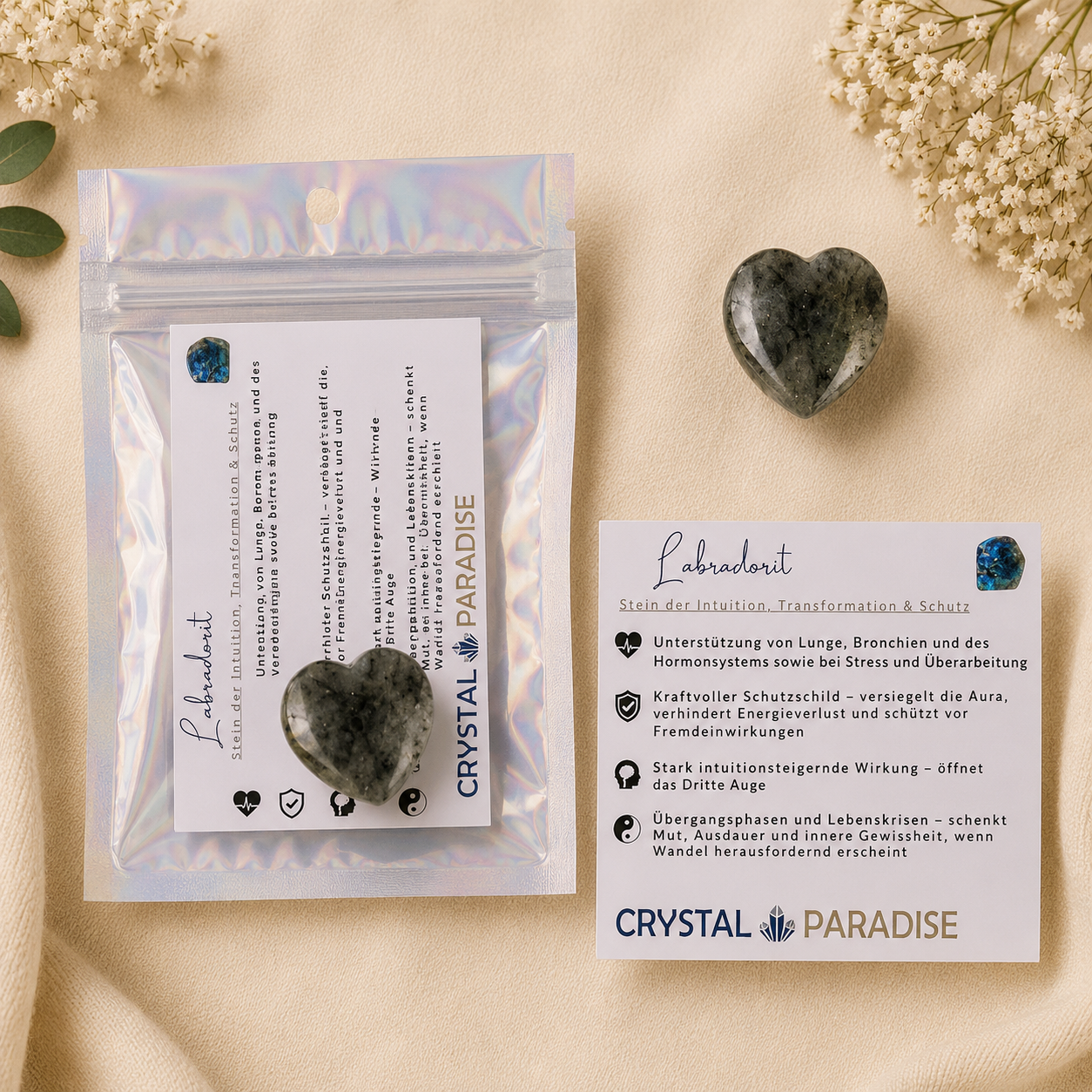 Gastgeschenk Hochzeit | Edelstein-Herz mit Karte & Säckchen