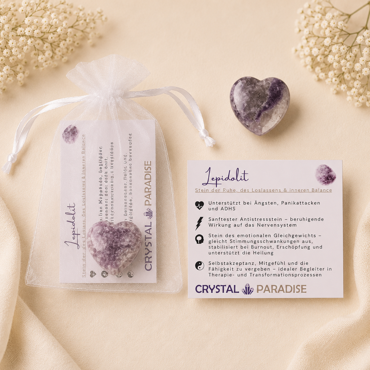 Gastgeschenk Hochzeit | Edelstein-Herz mit Karte & Säckchen