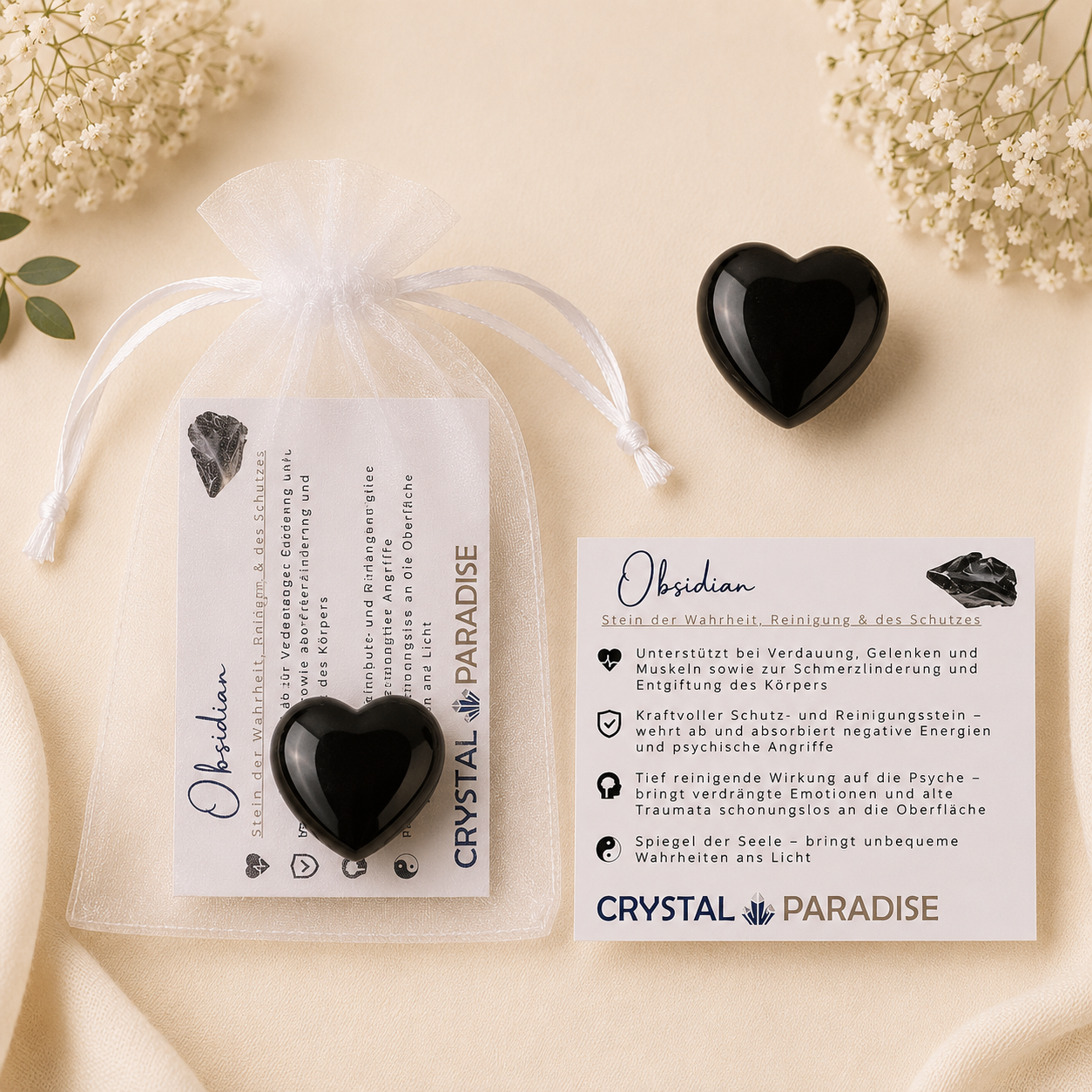Gastgeschenk Hochzeit | Edelstein-Herz mit Karte & Säckchen