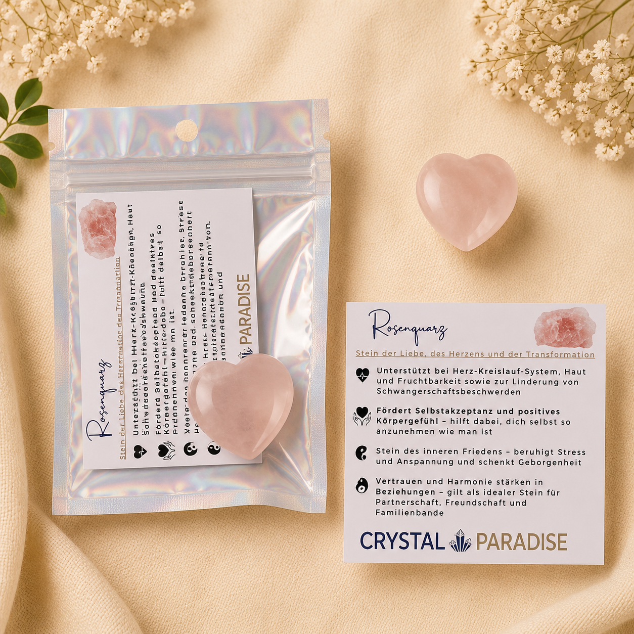 Gastgeschenk Hochzeit | Edelstein-Herz mit Karte & Säckchen