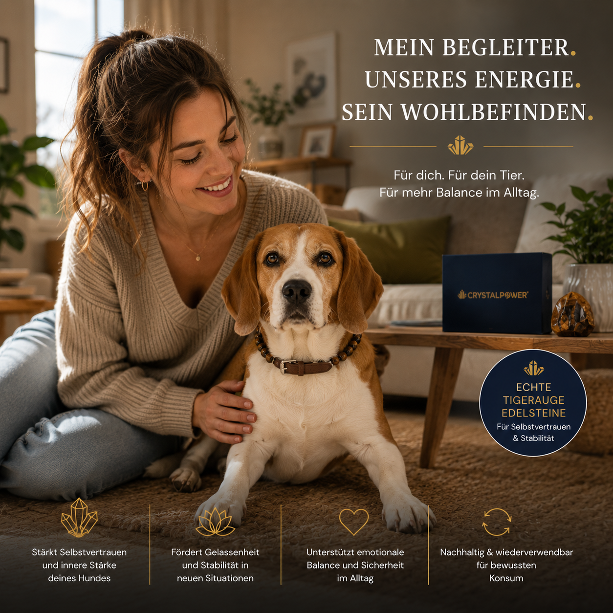 Tigerauge–stärkt Selbstvertrauen - Hundehalsband crystalpower®