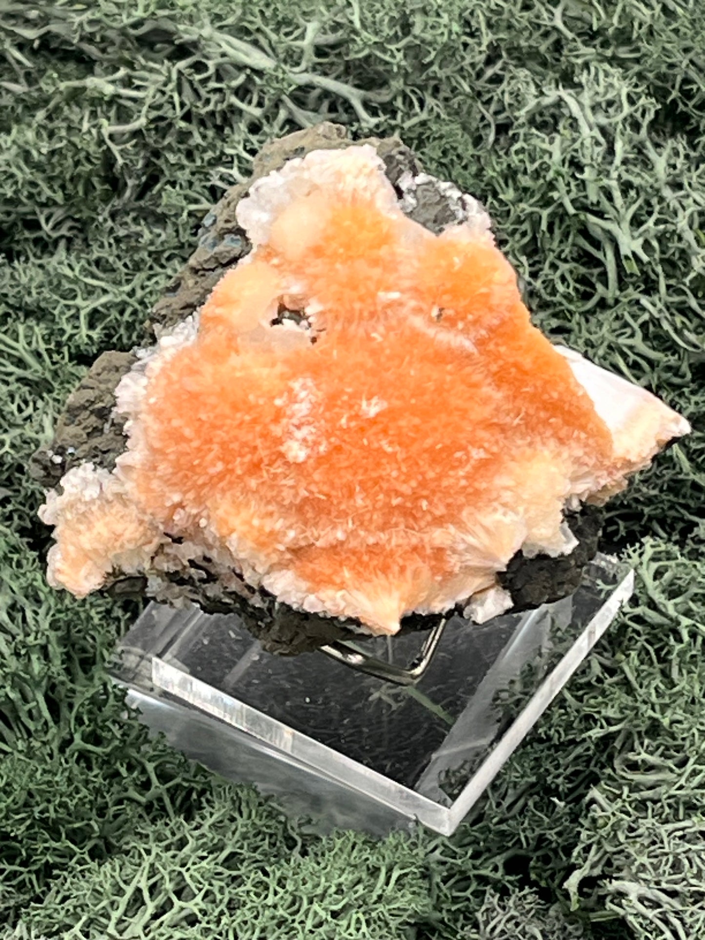 Thomsonit aus Indien (273g) - Handstufe - leuchtend orange Farbe, mehrere schöne Kugelbildungen auf Muttergestein - crystal paradise