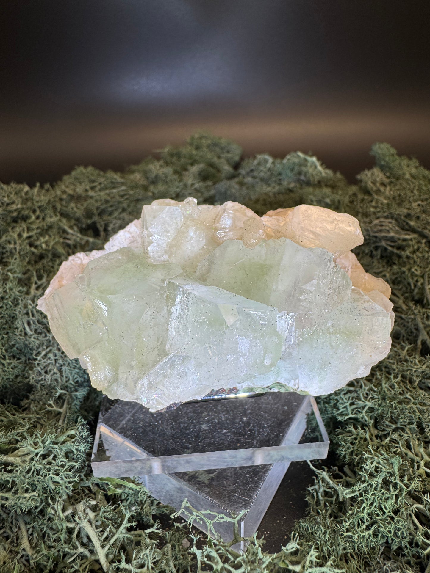 Grüner Apophyllit mit Stilbit Cluster aus Maharashtra, Nashik pune, Indien (231g) - große Kristalle