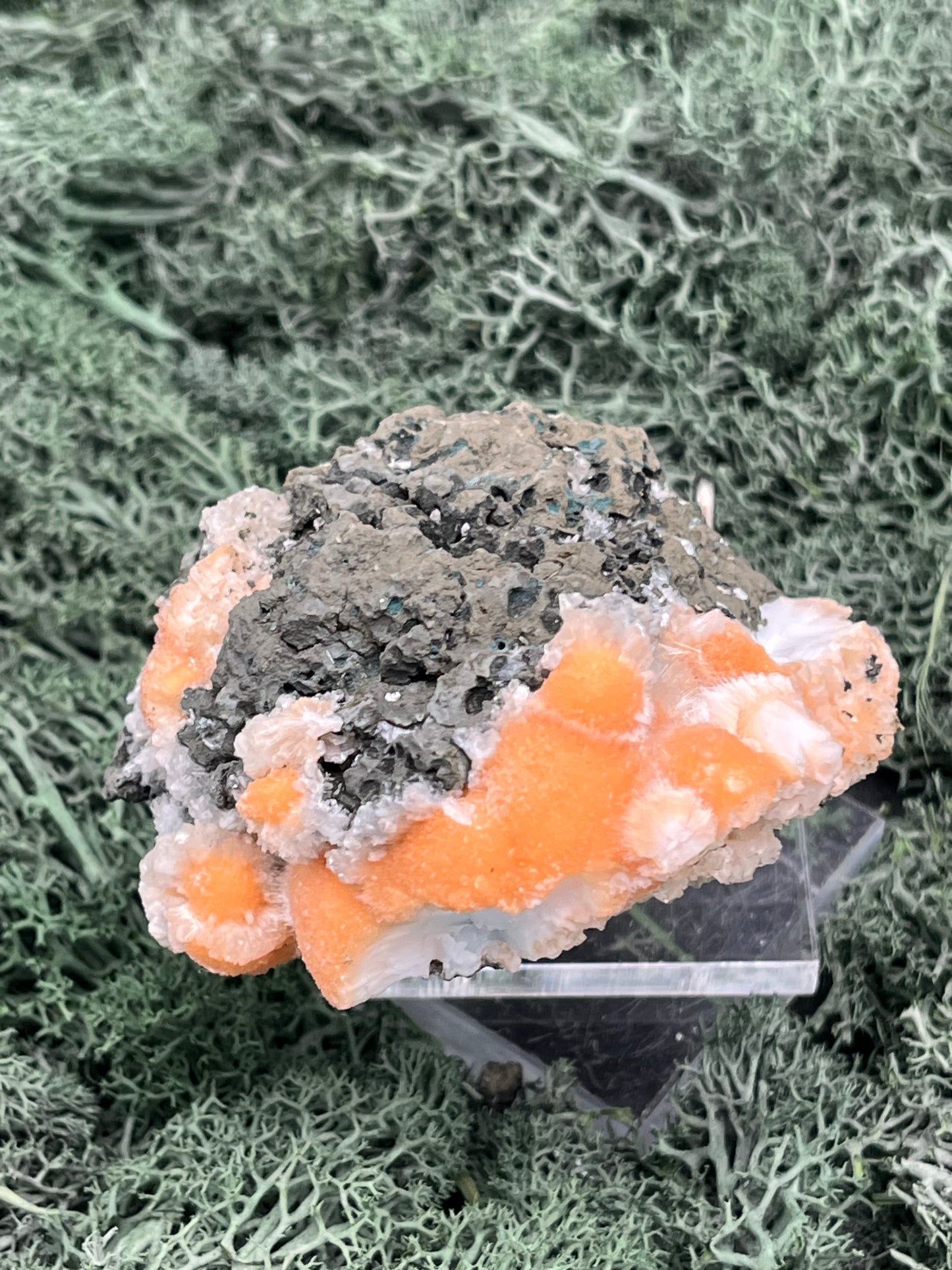 Thomsonit aus Indien (199g) - Stufe - leuchtend orange Farbe - viele Kugeln auf Muttergestein - crystal paradise