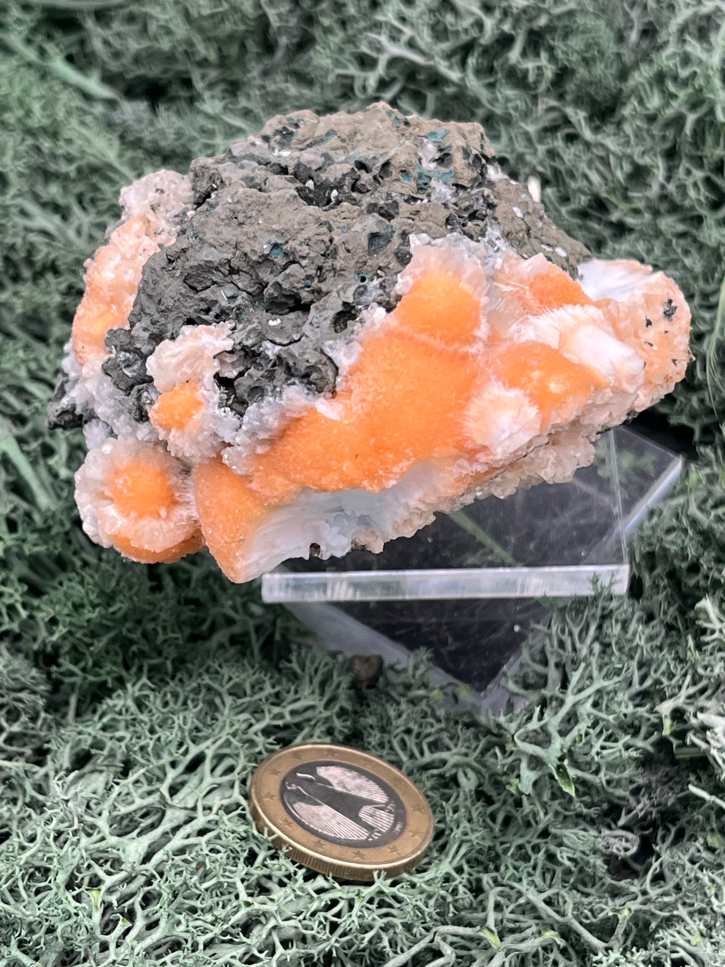 Thomsonit aus Indien (199g) - Stufe - leuchtend orange Farbe - viele Kugeln auf Muttergestein - crystal paradise