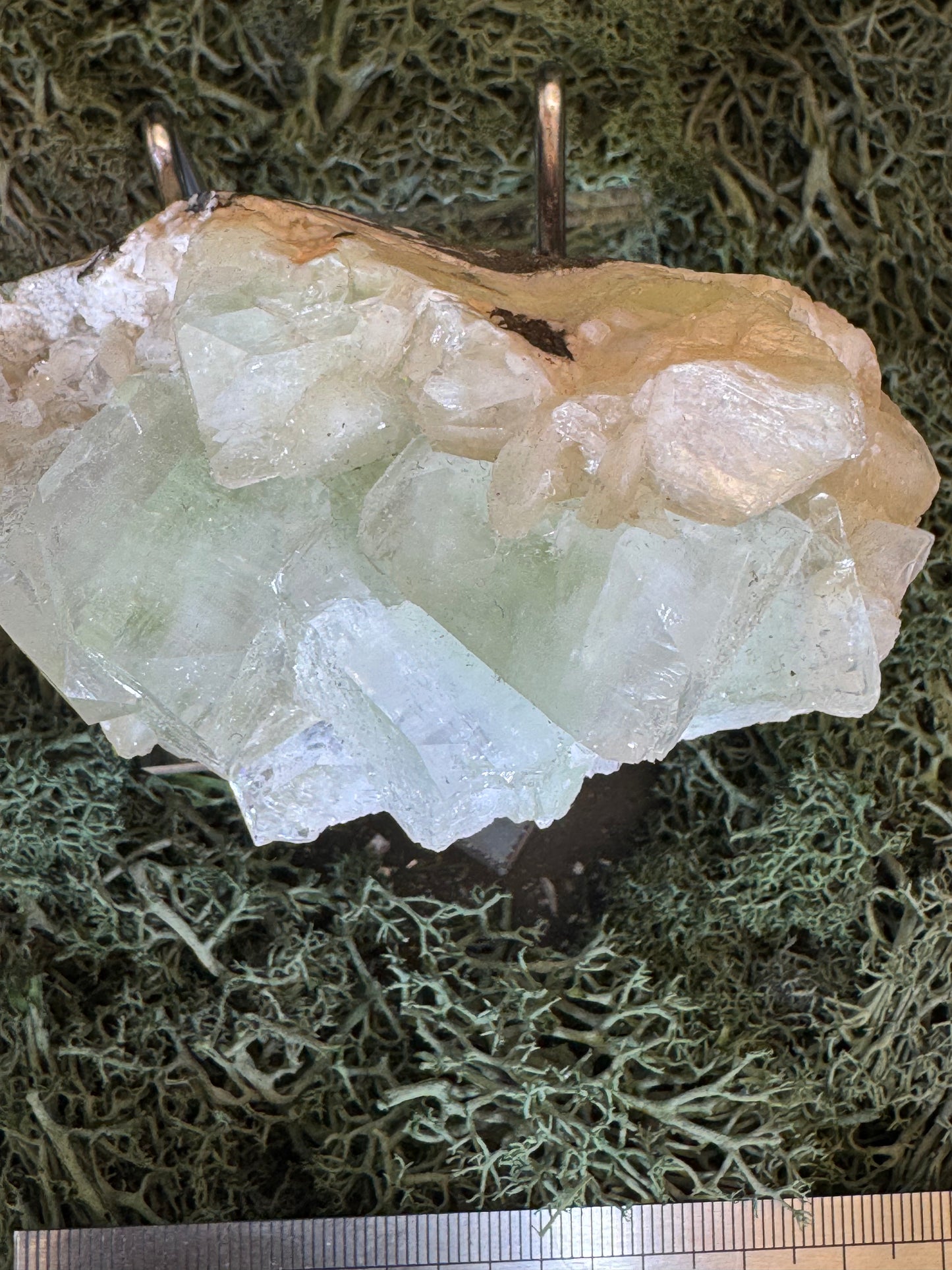 Grüner Apophyllit mit Stilbit Cluster aus Maharashtra, Nashik pune, Indien (231g) - große Kristalle