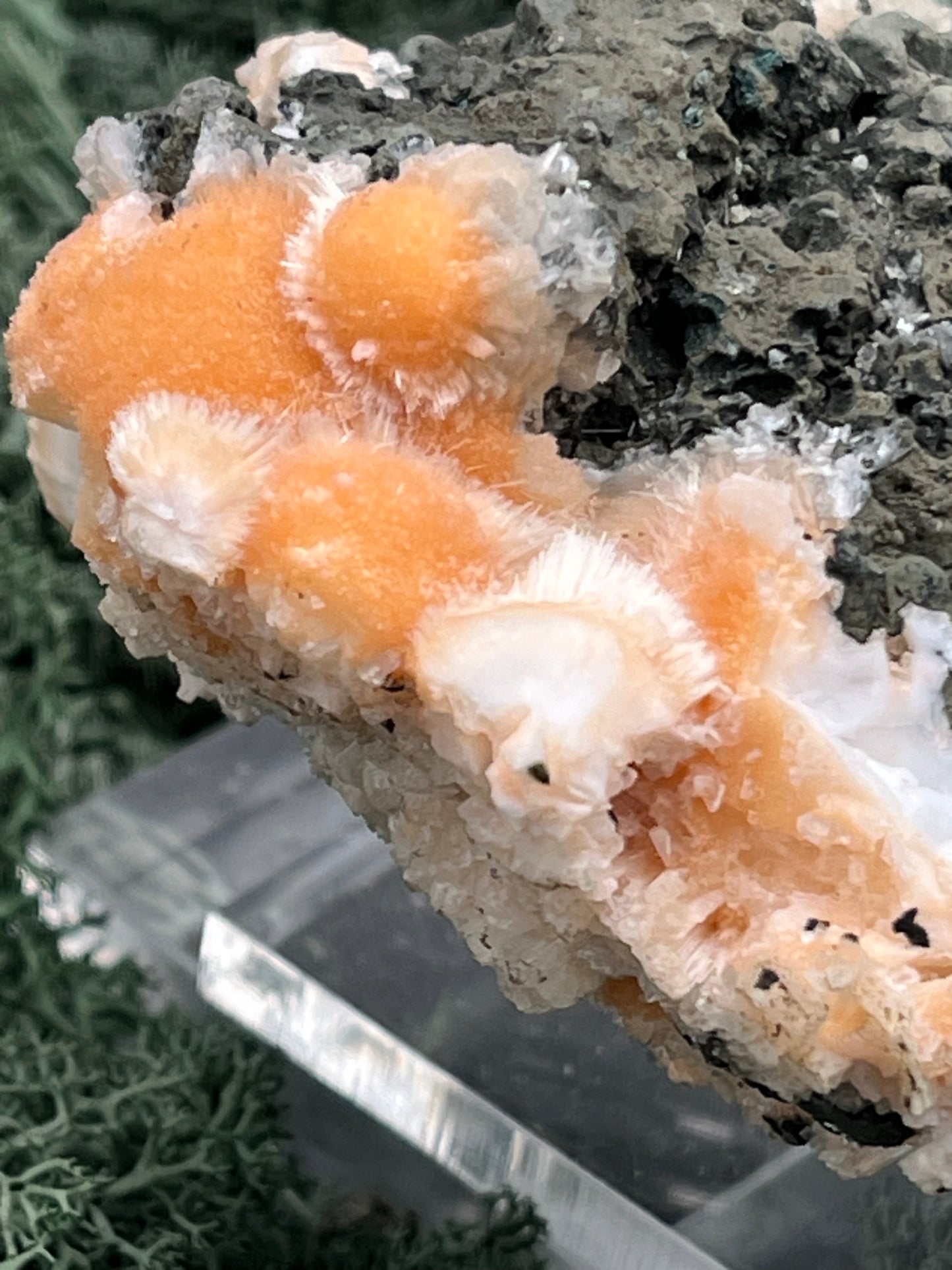 Thomsonit aus Indien (199g) - Stufe - leuchtend orange Farbe - viele Kugeln auf Muttergestein - crystal paradise