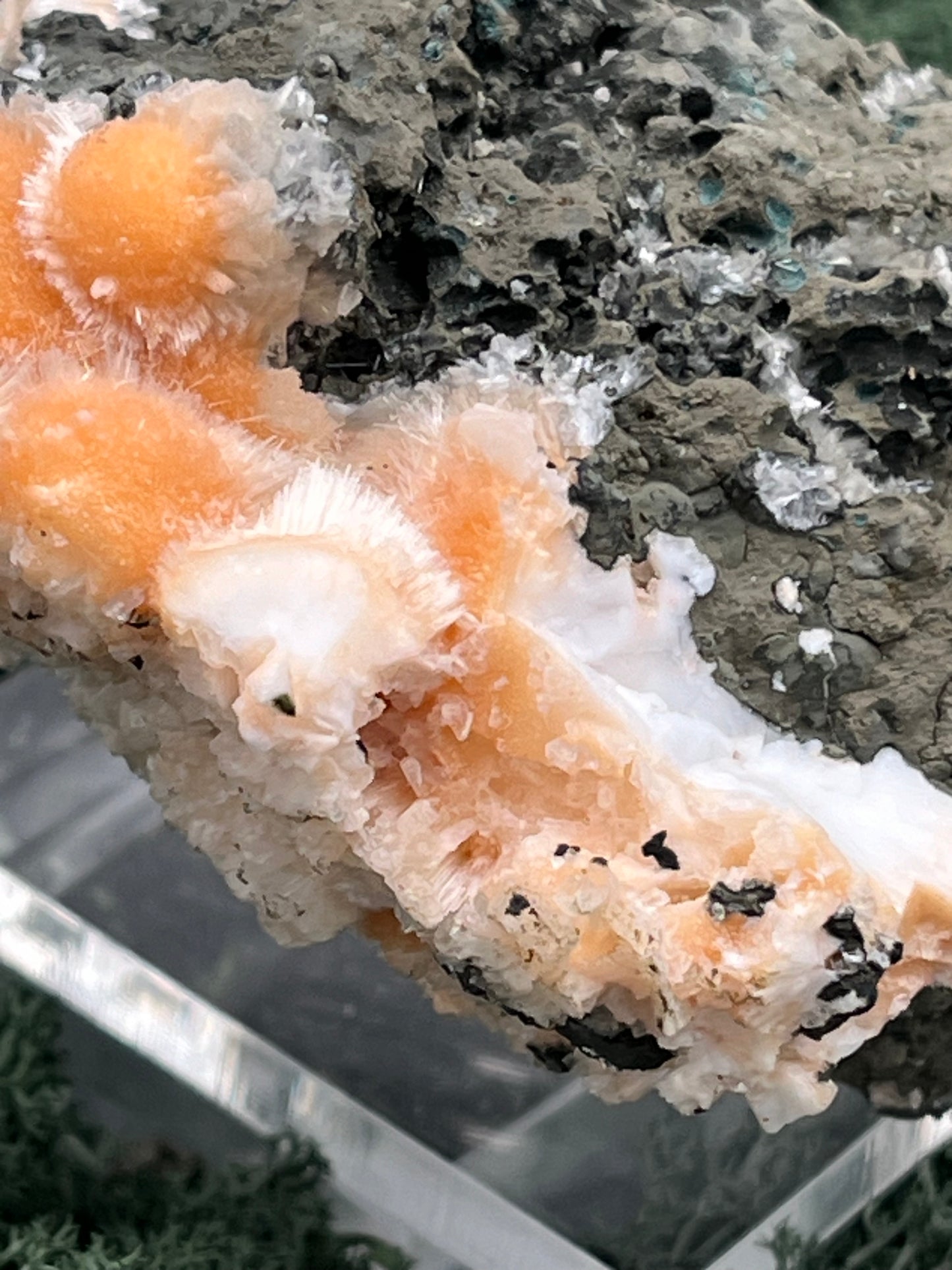 Thomsonit aus Indien (199g) - Stufe - leuchtend orange Farbe - viele Kugeln auf Muttergestein - crystal paradise
