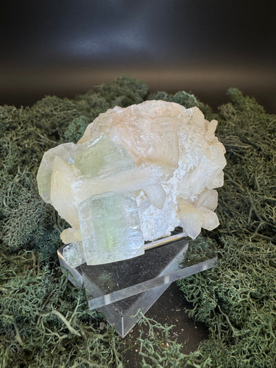 Grüner Apophyllit mit Stilbit Cluster aus Maharashtra, Nashik pune, Indien (193g) - crystal paradise