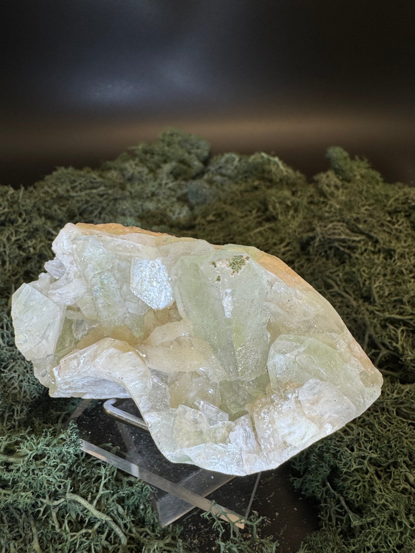 Grüner Apophyllit mit Stilbit Cluster aus Maharashtra, Nashik pune, Indien (293g) - crystal paradise