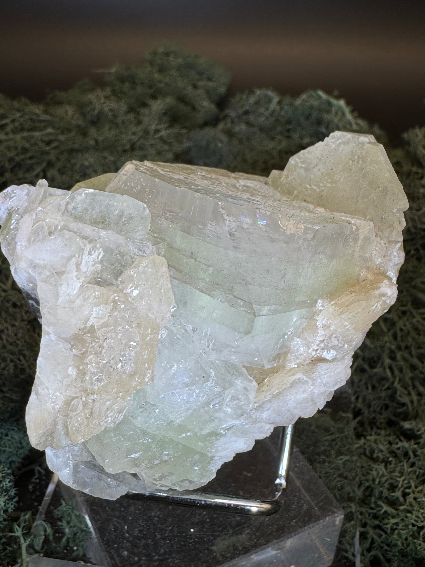 Grüner Apophyllit mit Stilbit Cluster aus Maharashtra, Nashik pune, Indien (213g) - große grüne Würfel - crystal paradise