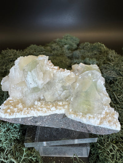 Grüner Apophyllit mit Stilbit Cluster aus Maharashtra, Nashik pune, Indien (206g) - Druzybildung - crystal paradise