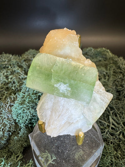 Grüner Apophyllit mit Stilbit Cluster aus Maharashtra, Nashik pune, Indien (113g) - intensives grün - crystal paradise