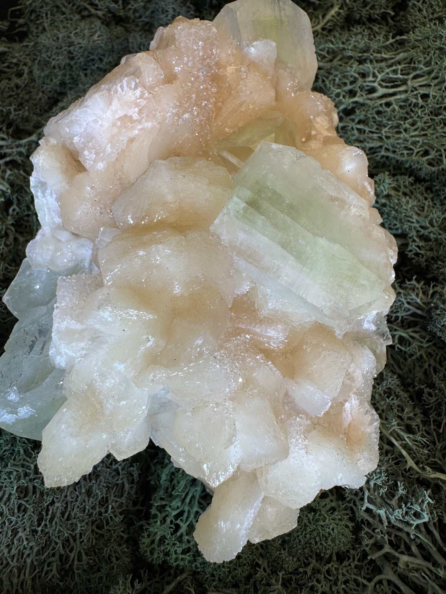 Grüner Apophyllit mit Stilbit Cluster aus Maharashtra, Nashik pune, Indien (736g) - viel Stilbit - crystal paradise