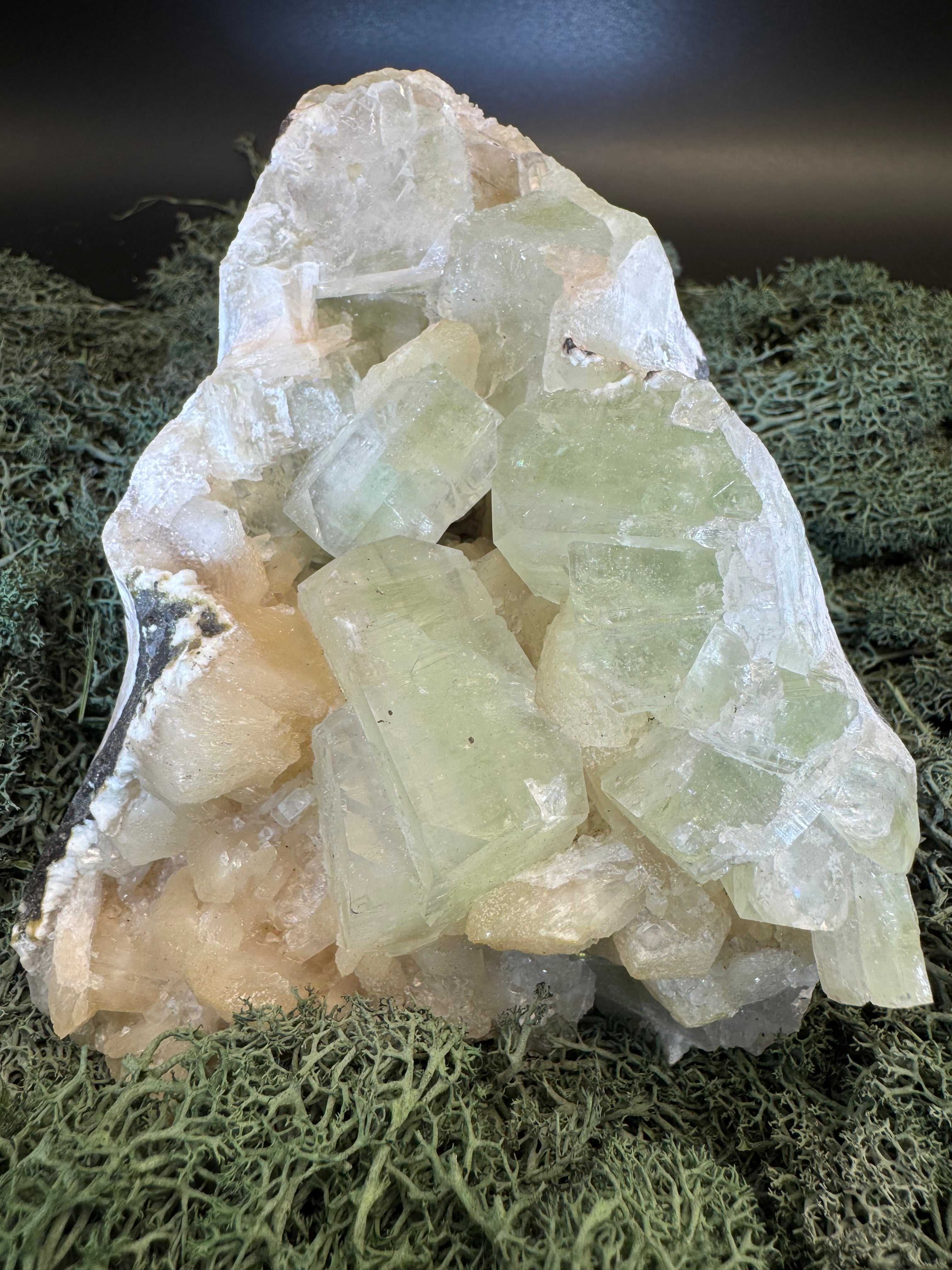 Grüner Apophyllit mit Stilbit Cluster aus Maharashtra, Nashik pune, Indien (1063g) - große Kristalle - crystal paradise